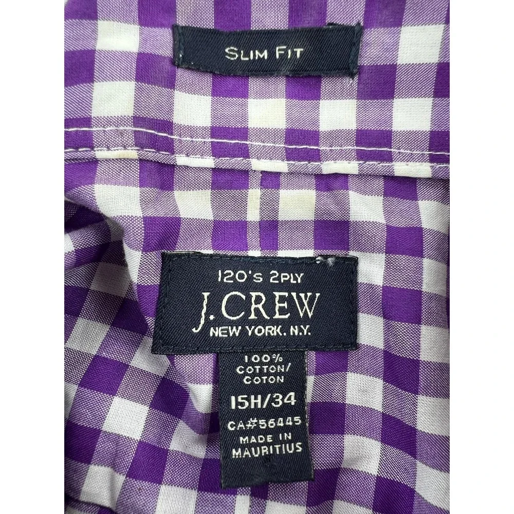 J.Crew Mens Purple Gingham Slim Fit Dress Shirt 15.5 34/35 120s 2-Ply Cotton